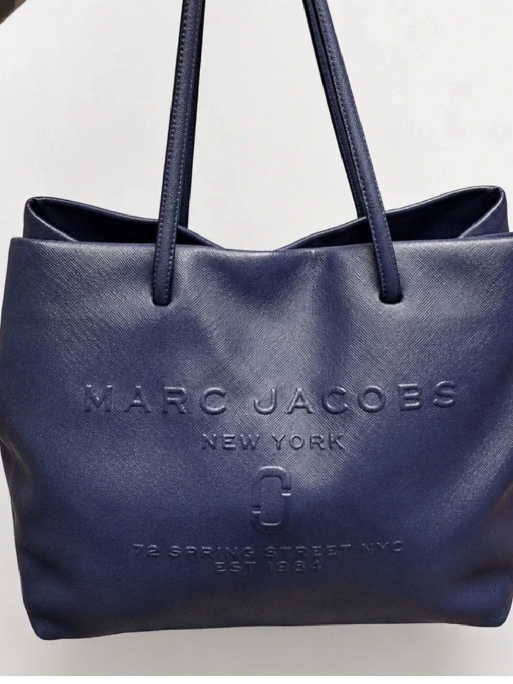 Marc Jacobs Navy Embossed Logo Leather Shoulder Bag